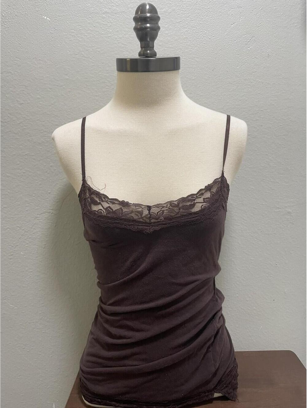 Y2K Brown Lace Trimmed Cami Medium Fairy  Whimsigoth